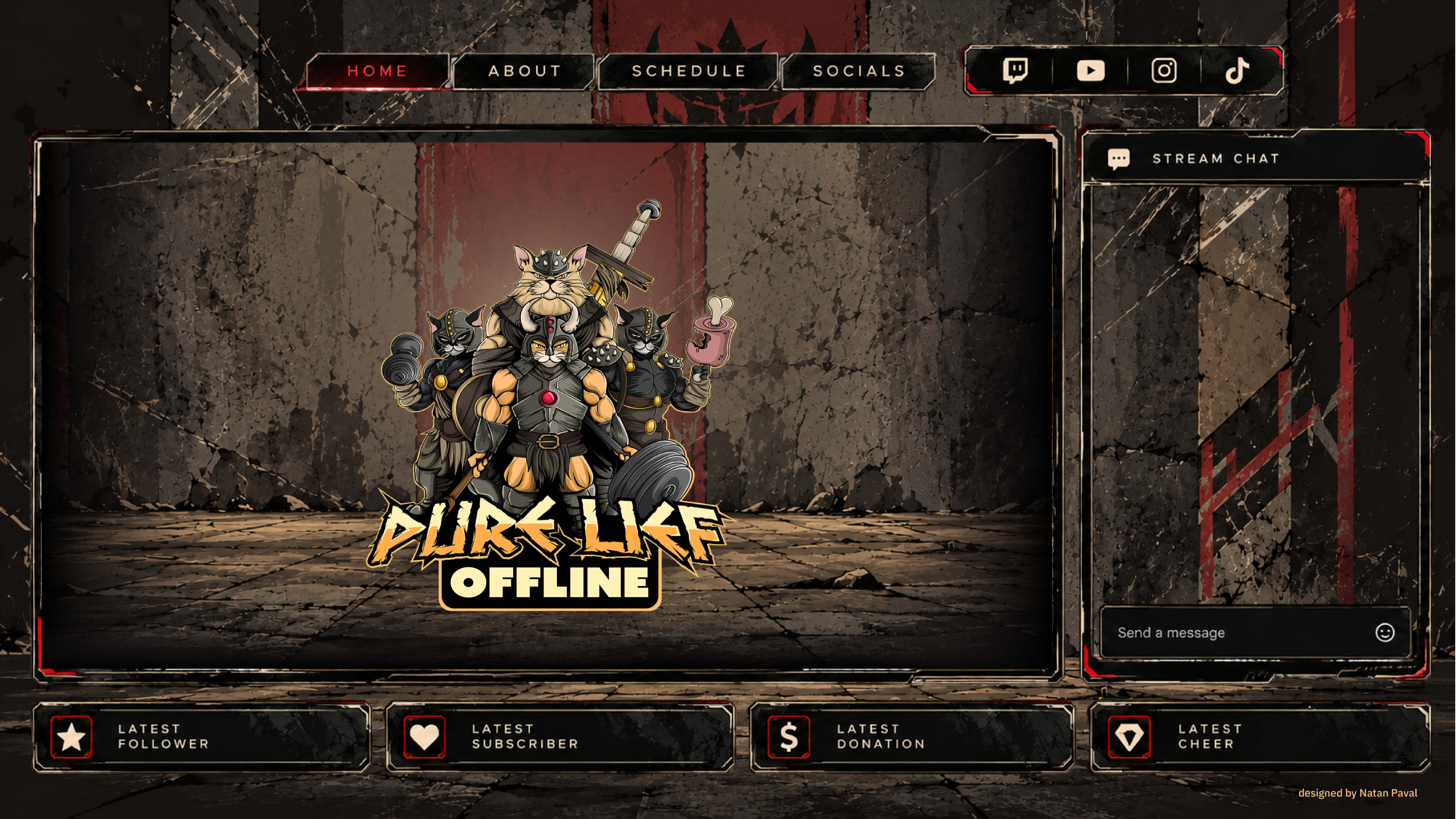 PURE LIEF streaming overlay with navigation, chat, and offline graphic